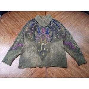 Vintage Lambswool Rabit Hand Beaded Pullover Sweater Turtleneck Colorful Paisley